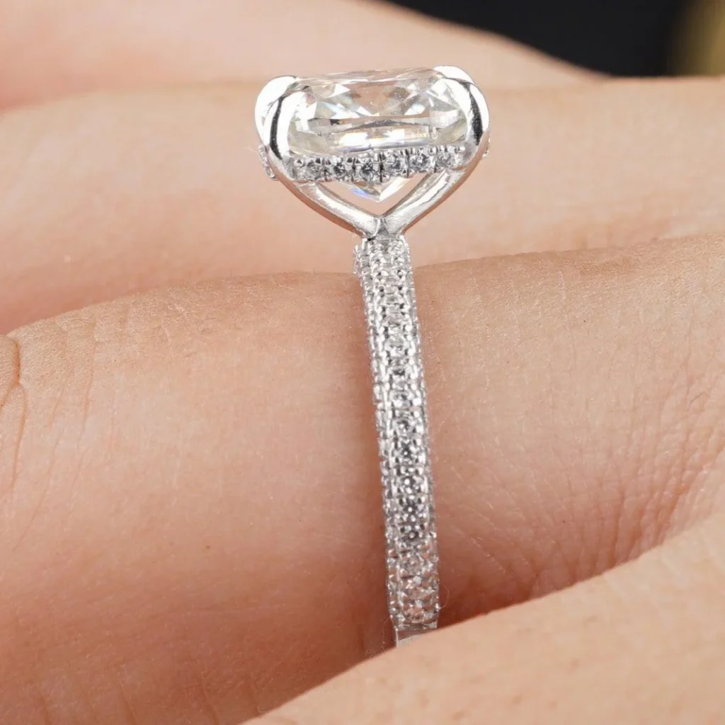 Radiant Cut Moissanite Engagement Ring with Hidden Halo