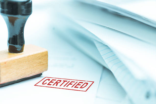 certified stamp on papers, shallow depth of field, focus on stamp
